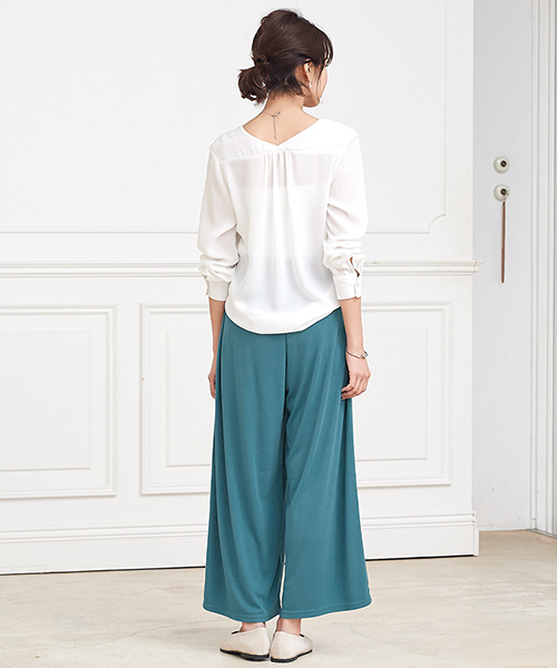 Pierrot（ピエロ）の「レーヨン混ガウチョワイドパンツ（その他パンツ・レディース・チャコールグレー/杢グレー/ピンクベージュ/イエロー系その他/ブラック/カーキオリーブ/ブラウン系その他/ネイビー/グリーン系その他/サンドベージュ・L/M）」の15枚目の写真