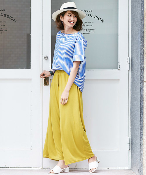 Pierrot（ピエロ）の「レーヨン混ガウチョワイドパンツ（その他パンツ・レディース・チャコールグレー/杢グレー/ピンクベージュ/イエロー系その他/ブラック/カーキオリーブ/ブラウン系その他/ネイビー/グリーン系その他/サンドベージュ・L/M）」の17枚目の写真