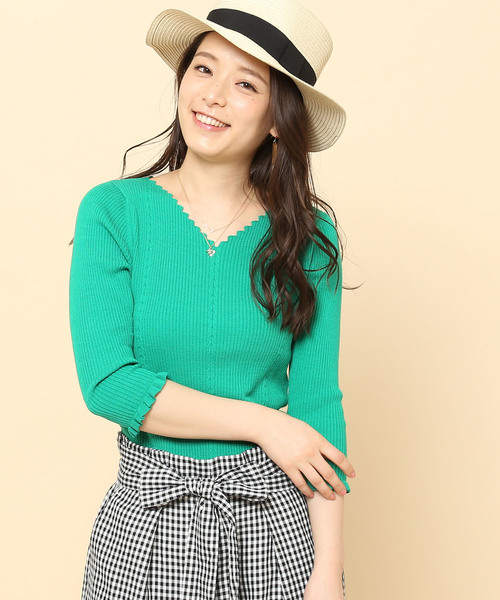 ROPE' PICNIC（ロペピクニック）の「ギザギザ衿リブプルオーバー（ニット/セーター・レディース・ホワイト/グリーン/ネイビー・38/40）」の2枚目の写真