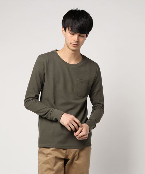 MinoriTY(マイノリティ)の「メンズ長袖ワッフル胸ポケット付きロンT(Tシャツ/カットソー・メンズ・ブラック/ベージュ/オフホワイト/カーキ/ピンク/杢グレー/ネイビー・M/L/XL)」の6枚目の写真