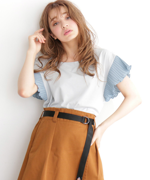 FREE'S MART(フリーズマート)の「プリーツスリーブシルケットカットソー●(Tシャツ/カットソー・レディース・ホワイト/ブルー/ネイビー/カーキ・FREE)」の4枚目の写真