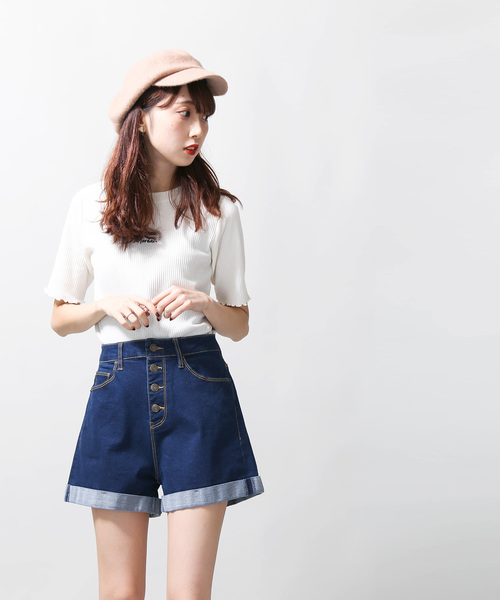 WEGO（ウィゴー）の「WEGO/ハイライズボタンフライステッチショーツ（デニムパンツ・レディース・ダークインディゴブルー/その他1/インディゴブルー/ブルー系その他/ブラック・LARGE/SMALL/MEDIUM）」の12枚目の写真