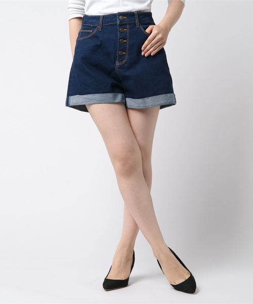 WEGO（ウィゴー）の「WEGO/ハイライズボタンフライステッチショーツ（デニムパンツ・レディース・ダークインディゴブルー/その他1/インディゴブルー/ブルー系その他/ブラック・LARGE/SMALL/MEDIUM）」の20枚目の写真