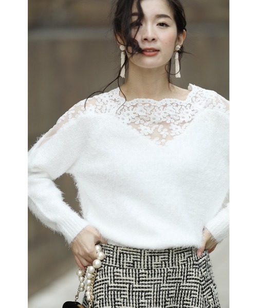 cawaii（カワイイ）の「デコルテレースの華やぎ。シャギーニットトップス（ニット/セーター・レディース・ホワイト・M/XL）」の21枚目の写真