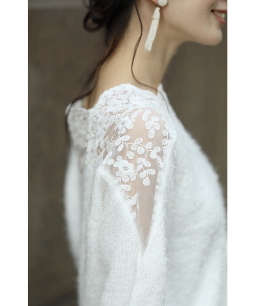 cawaii（カワイイ）の「デコルテレースの華やぎ。シャギーニットトップス（ニット/セーター・レディース・ホワイト・M/XL）」の14枚目の写真