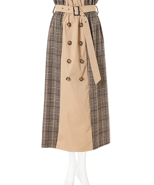 fifth（フィフス）の「グレンチェックトレンチロングスカート  