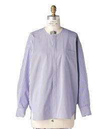 Drawer（ドゥロワー）の「Drawer ミックスストライプノーカラーシャツ