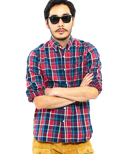 BEAMS PLUS(ビームスプラス)の「○BEAMS PLUS / インディゴチェック ボタンダウンシャツ 14S/S(シャツ/ブラウス・メンズ・ブルー/レッド・X-LARGE/LARGE/SMALL/XX-LARGE/X-SMALL/MEDIUM)」の2枚目の写真