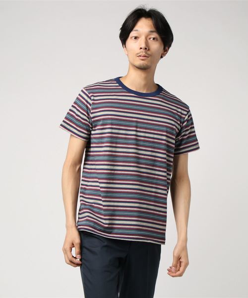 Velva Sheen(ベルバシーン)の「VELVA SHEEN: ボーダー クルーネック Tシャツ(Tシャツ/カットソー・メンズ・ライトブルー/ネイビー/ブラウン/ブルー/グリーン・MEDIUM/LARGE/X-LARGE)」の3枚目の写真