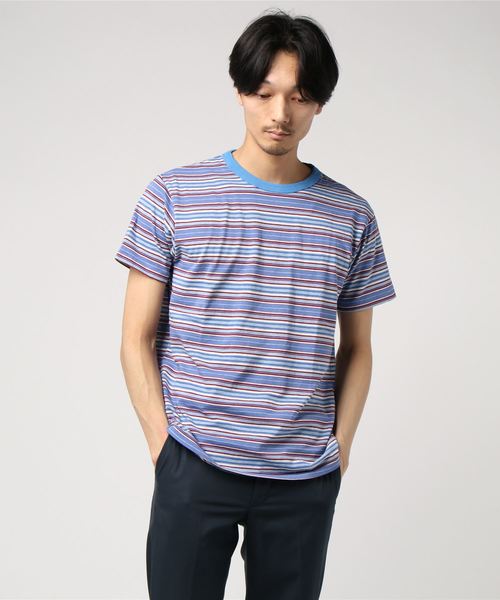 Velva Sheen(ベルバシーン)の「VELVA SHEEN: ボーダー クルーネック Tシャツ(Tシャツ/カットソー・メンズ・ライトブルー/ネイビー/ブラウン/ブルー/グリーン・MEDIUM/LARGE/X-LARGE)」の1枚目の写真