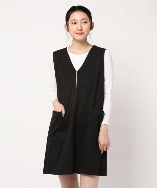 BELLUNA（ベルーナ）の「ニットカルゼ素材ジャンパードレス（ジャンパースカート・レディース・チャコールグレー/ブラック/カーキ・MEDIUM/LARGE/X-LARGE/XX-LARGE/XXX-LARGE/XXXX-LARGE）」の6枚目の写真