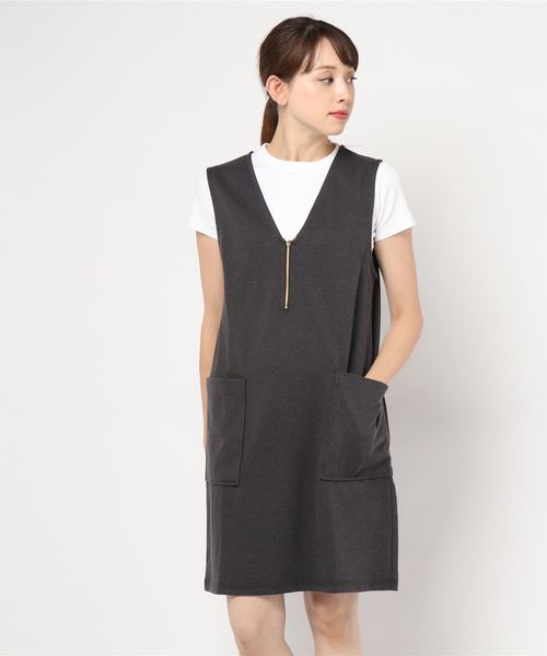 BELLUNA（ベルーナ）の「ニットカルゼ素材ジャンパードレス（ジャンパースカート・レディース・チャコールグレー/ブラック/カーキ・MEDIUM/LARGE/X-LARGE/XX-LARGE/XXX-LARGE/XXXX-LARGE）」の7枚目の写真