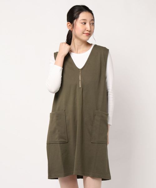 BELLUNA（ベルーナ）の「ニットカルゼ素材ジャンパードレス（ジャンパースカート・レディース・チャコールグレー/ブラック/カーキ・MEDIUM/LARGE/X-LARGE/XX-LARGE/XXX-LARGE/XXXX-LARGE）」の8枚目の写真