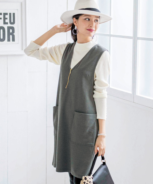 BELLUNA（ベルーナ）の「ニットカルゼ素材ジャンパードレス（ジャンパースカート・レディース・チャコールグレー/ブラック/カーキ・MEDIUM/LARGE/X-LARGE/XX-LARGE/XXX-LARGE/XXXX-LARGE）」の18枚目の写真