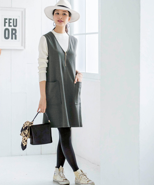 BELLUNA（ベルーナ）の「ニットカルゼ素材ジャンパードレス（ジャンパースカート・レディース・チャコールグレー/ブラック/カーキ・MEDIUM/LARGE/X-LARGE/XX-LARGE/XXX-LARGE/XXXX-LARGE）」の17枚目の写真