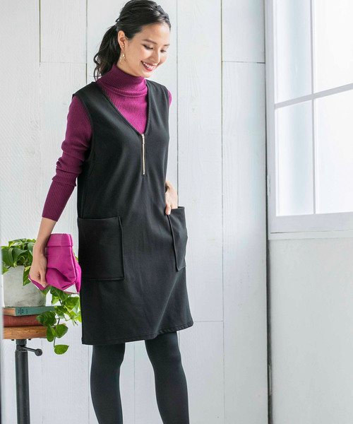 BELLUNA（ベルーナ）の「ニットカルゼ素材ジャンパードレス（ジャンパースカート・レディース・チャコールグレー/ブラック/カーキ・MEDIUM/LARGE/X-LARGE/XX-LARGE/XXX-LARGE/XXXX-LARGE）」の19枚目の写真