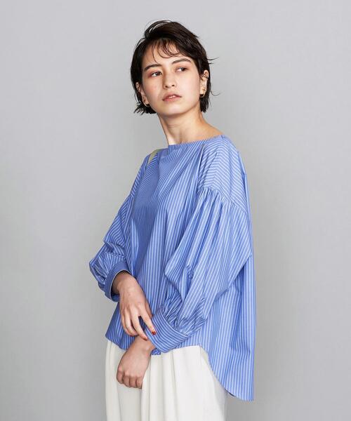 BEAUTY&YOUTH UNITED ARROWS（ビューティーアンドユースユナイテッドアローズ）の「BY コットンボリュームスリーブボートネック8分袖ブラウスо（シャツ/ブラウス・レディース・その他1/ホワイト/ブラック・FREE）」の3枚目の写真