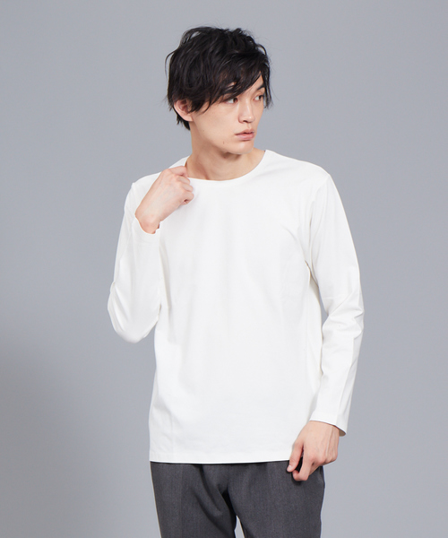 ABAHOUSE(アバハウス)の「【ノンストレス】COTTON LYCRA圧着クルーロングT(Tシャツ/カットソー・メンズ・ホワイト/ブラック/ブラウン・44/46/48)」の2枚目の写真