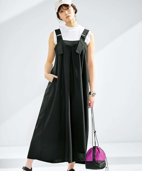 GeeRA(ジーラ)の「タックワイドサロペット(サロペット/オーバーオール・レディース・ブラック/モカ・LARGE/MEDIUM/X-LARGE/XX-LARGE)」の2枚目の写真