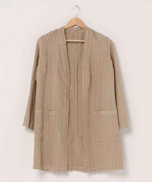 SHIPS（シップス）の「120%LINO:STRIPE HAORI（シャツ/ブラウス・レディース・ナチュラル/ベージュ・ONE SIZE）」の2枚目の写真