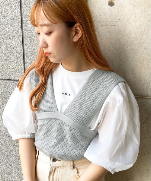 apres jour（アプレジュール）の「透かしビスチェ×シアーＴセット【ZOZOTOWN限定アイテム】（Tシャツ/カットソー・レディース・ブラック/ベージュ/ミント/モカ・フリー）」の4枚目の写真