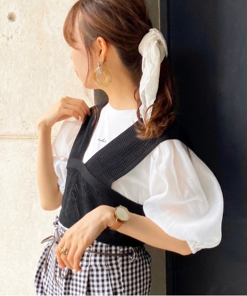 apres jour（アプレジュール）の「透かしビスチェ×シアーＴセット【ZOZOTOWN限定アイテム】（Tシャツ/カットソー・レディース・ブラック/ベージュ/ミント/モカ・フリー）」の6枚目の写真