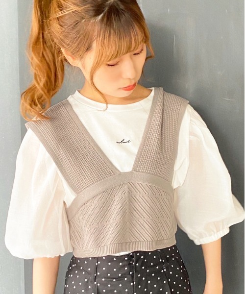 apres jour（アプレジュール）の「透かしビスチェ×シアーＴセット【ZOZOTOWN限定アイテム】（Tシャツ/カットソー・レディース・ブラック/ベージュ/ミント/モカ・フリー）」の13枚目の写真