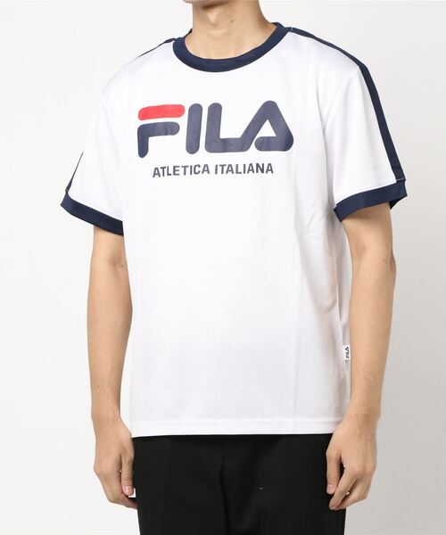 FILA(フィラ)の「FILA/フィラ ブランド ロゴ プリント 吸汗速乾 袖切替 半袖 Tシャツ(Tシャツ/カットソー・メンズ・シルバーグレー/ホワイト/ブラック・M/L)」の1枚目の写真