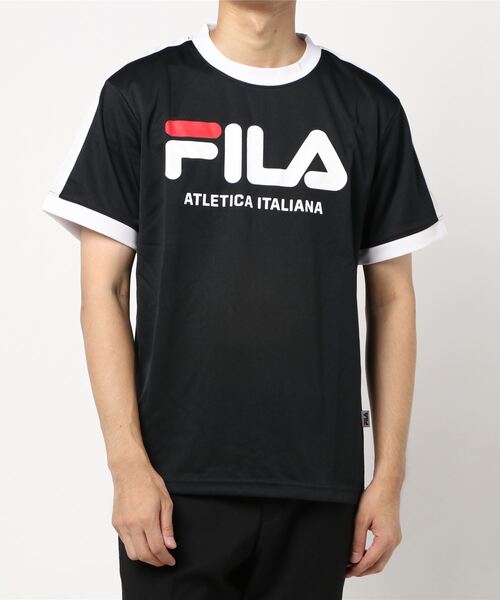 FILA(フィラ)の「FILA/フィラ ブランド ロゴ プリント 吸汗速乾 袖切替 半袖 Tシャツ(Tシャツ/カットソー・メンズ・シルバーグレー/ホワイト/ブラック・M/L)」の2枚目の写真