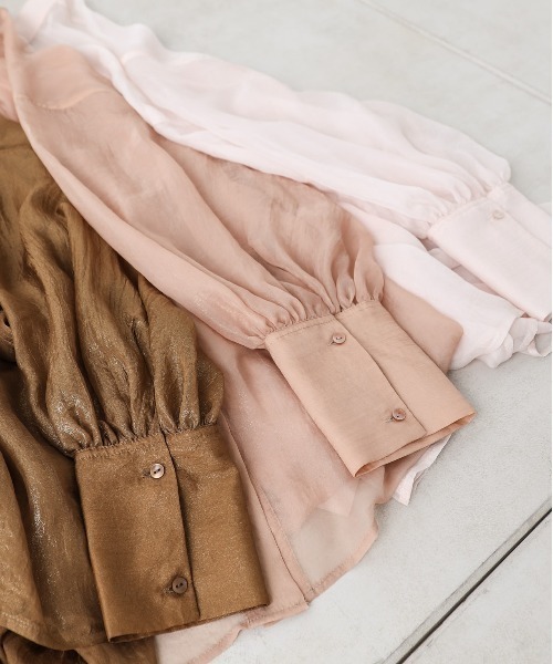 Chico（チコ）の「箔プリントシアーブロッキングシャツ/オーガンジーシャツ（シャツ/ブラウス・レディース・ベビーピンク/オレンジ/ブラウン・FREE）」の9枚目の写真