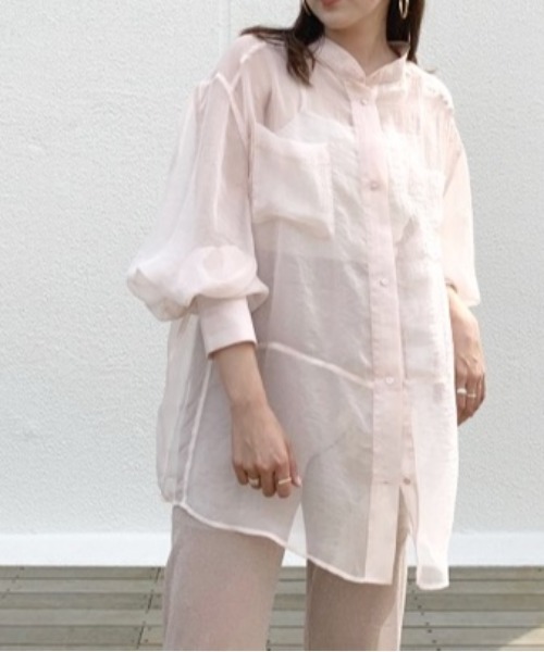 Chico（チコ）の「箔プリントシアーブロッキングシャツ/オーガンジーシャツ（シャツ/ブラウス・レディース・ベビーピンク/オレンジ/ブラウン・FREE）」の8枚目の写真