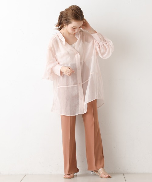chloe❤️ です★新品★オーガンジー プリントシャツ Chico（チコ）の「箔プリントシアーブロッキングシャツ