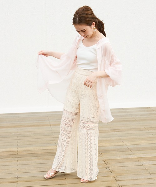 Chico（チコ）の「箔プリントシアーブロッキングシャツ/オーガンジーシャツ（シャツ/ブラウス・レディース・ベビーピンク/オレンジ/ブラウン・FREE）」の10枚目の写真