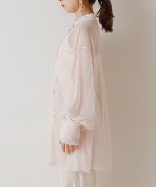 Chico（チコ）の「箔プリントシアーブロッキングシャツ/オーガンジーシャツ（シャツ/ブラウス・レディース・ベビーピンク/オレンジ/ブラウン・FREE）」の19枚目の写真