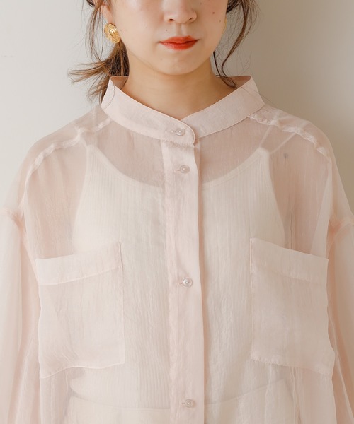 chloe❤️ です★新品★オーガンジー プリントシャツ Chico（チコ）の「箔プリントシアーブロッキングシャツ