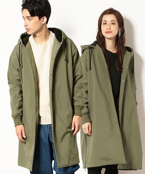 Purple&Yellow(パープルアンドイエロー)の「ボンディングフリース ロングフードコート(ステンカラーコート・メンズ・ブラック/カーキ・SMALL/MEDIUM/LARGE)」の1枚目の写真