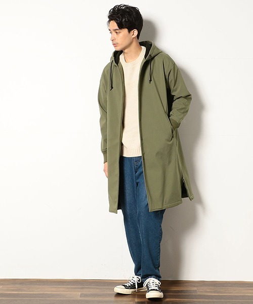 Purple&Yellow(パープルアンドイエロー)の「ボンディングフリース ロングフードコート(ステンカラーコート・メンズ・ブラック/カーキ・SMALL/MEDIUM/LARGE)」の12枚目の写真