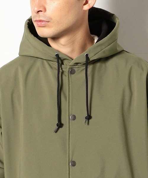 Purple&Yellow(パープルアンドイエロー)の「ボンディングフリース ロングフードコート(ステンカラーコート・メンズ・ブラック/カーキ・SMALL/MEDIUM/LARGE)」の5枚目の写真
