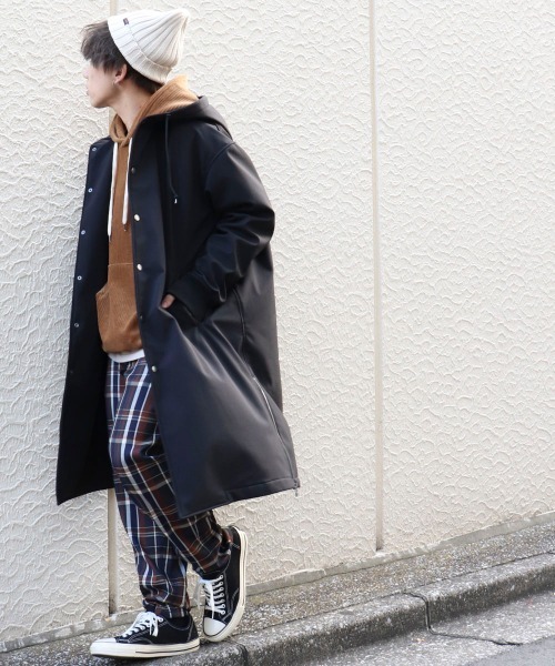 Purple&Yellow(パープルアンドイエロー)の「ボンディングフリース ロングフードコート(ステンカラーコート・メンズ・ブラック/カーキ・SMALL/MEDIUM/LARGE)」の16枚目の写真