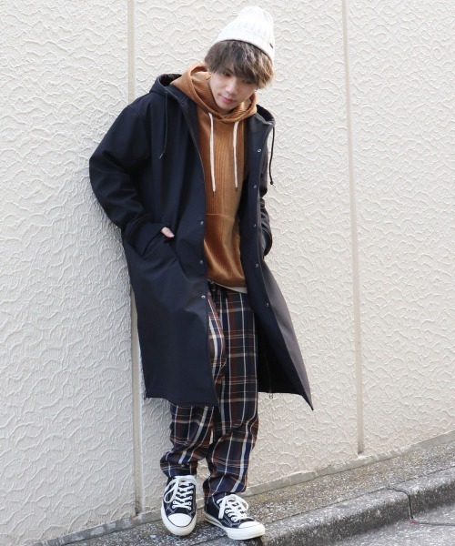 Purple&Yellow(パープルアンドイエロー)の「ボンディングフリース ロングフードコート(ステンカラーコート・メンズ・ブラック/カーキ・SMALL/MEDIUM/LARGE)」の17枚目の写真