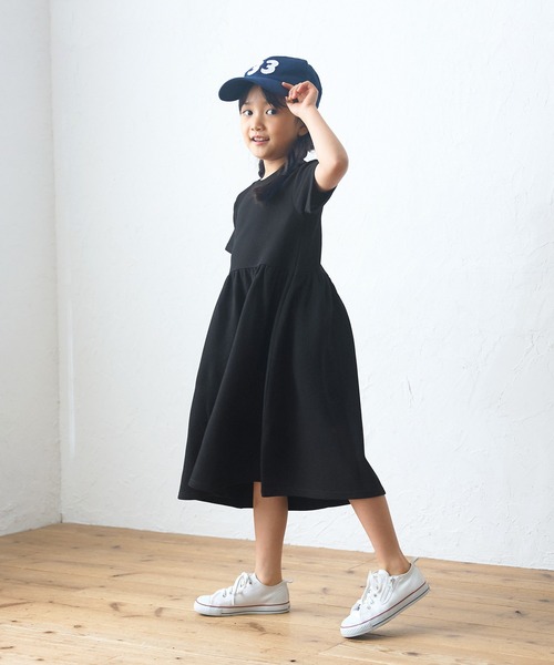 coca（coca）（コカ）の「キッズ エンボス加工切り替えギャザーワンピース（ワンピース・キッズ・ブラック/パープル/カーキ・100/110/130/120/140）」の5枚目の写真