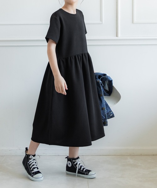 coca（coca）（コカ）の「キッズ エンボス加工切り替えギャザーワンピース（ワンピース・キッズ・ブラック/パープル/カーキ・100/110/130/120/140）」の17枚目の写真