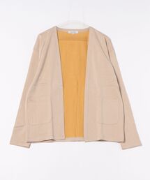 配色裏毛ボタンレスカーディガン