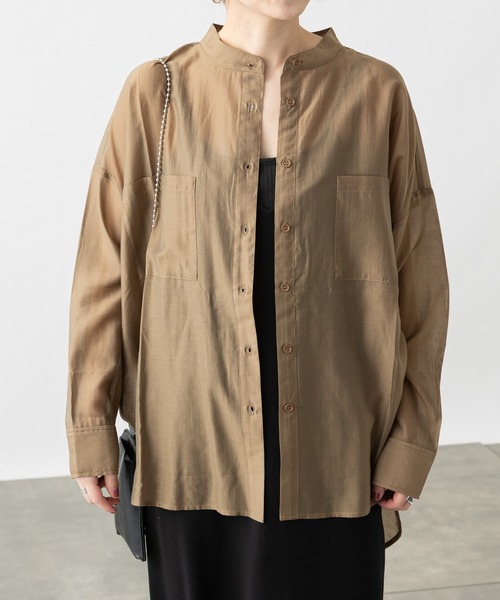 COLONY 2139(コロニートゥーワンスリーナイン)の「再生ポリバンドカラーシアー長袖シャツ(シャツ/ブラウス・レディース・カーキ/オフホワイト/ベージュ/ブラック・MEDIUM/LARGE)」の16枚目の写真