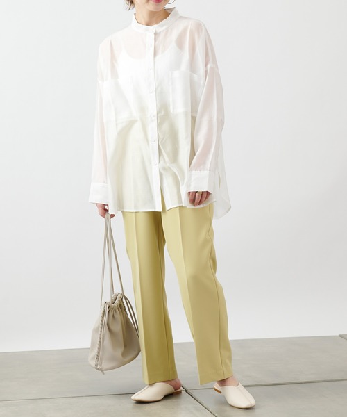 COLONY 2139(コロニートゥーワンスリーナイン)の「再生ポリバンドカラーシアー長袖シャツ(シャツ/ブラウス・レディース・カーキ/オフホワイト/ベージュ/ブラック・MEDIUM/LARGE)」の12枚目の写真