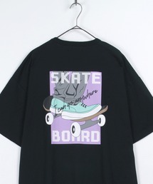 make a ray! | 80S イラスト スケート グラフィック バックプリント クルーネック Tシャツ(Tシャツ/カットソー)