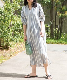 リネンライク コットン ストライプワンピース