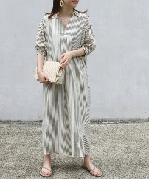 LAVEANGE（ラビアンジェ）の「リネンライク コットン ストライプワンピース（ワンピース・レディース・ベージュ/ネイビー/オフホワイト/ブルー/ブラック/チャコールグレー・LL/3L/4L/5L/M/L）」の22枚目の写真