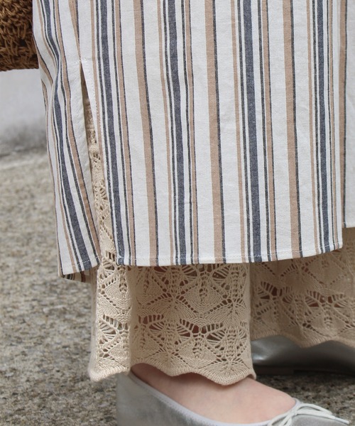 LAVEANGE（ラビアンジェ）の「リネンライク コットン ストライプワンピース（ワンピース・レディース・ベージュ/ネイビー/オフホワイト/ブルー/ブラック/チャコールグレー・LL/3L/4L/5L/M/L）」の19枚目の写真