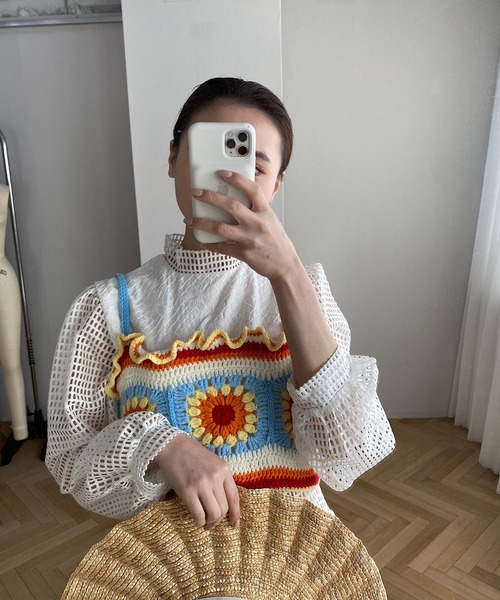 SANSeLF（サンセルフ）の「【SANSeLF】crochet knit frill bistier　sanw73（その他トップス・レディース・マルチ・FREE）」の4枚目の写真